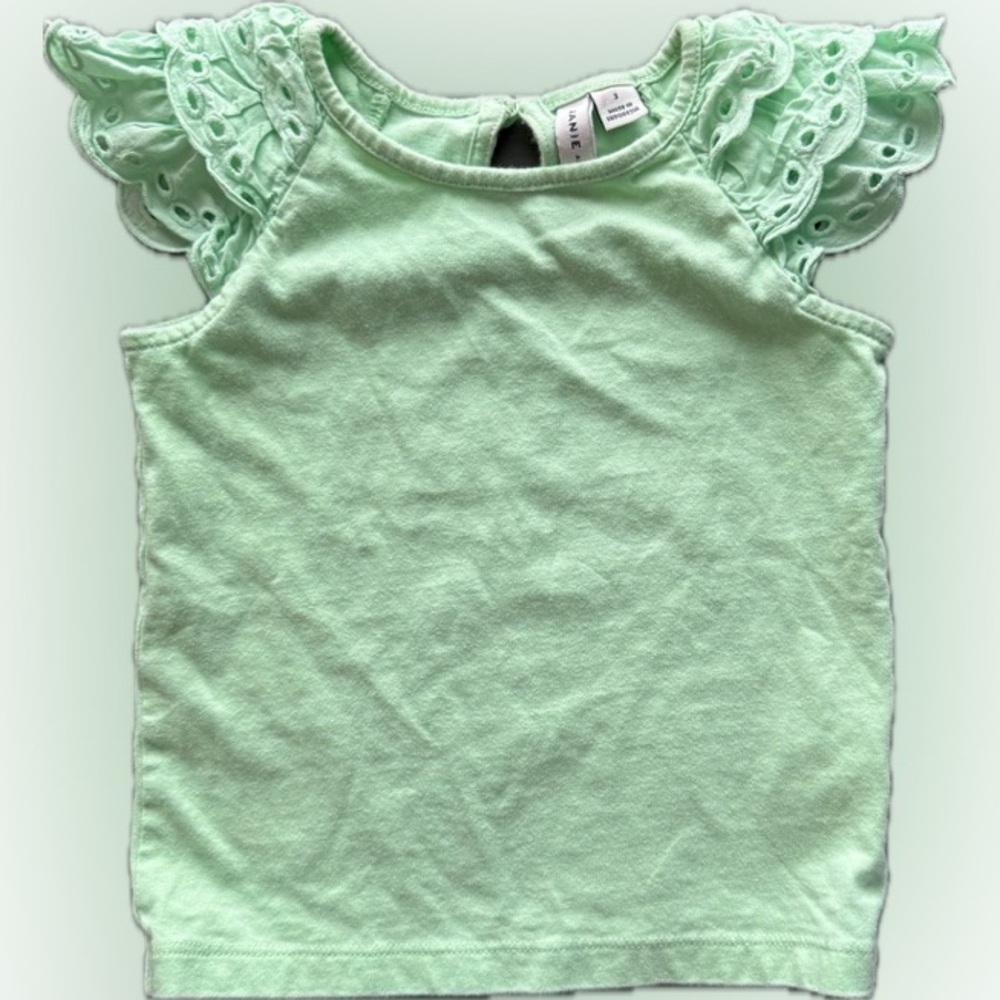Janie and Jack Mint Green Eyelet Sleeve Kids Top 3T